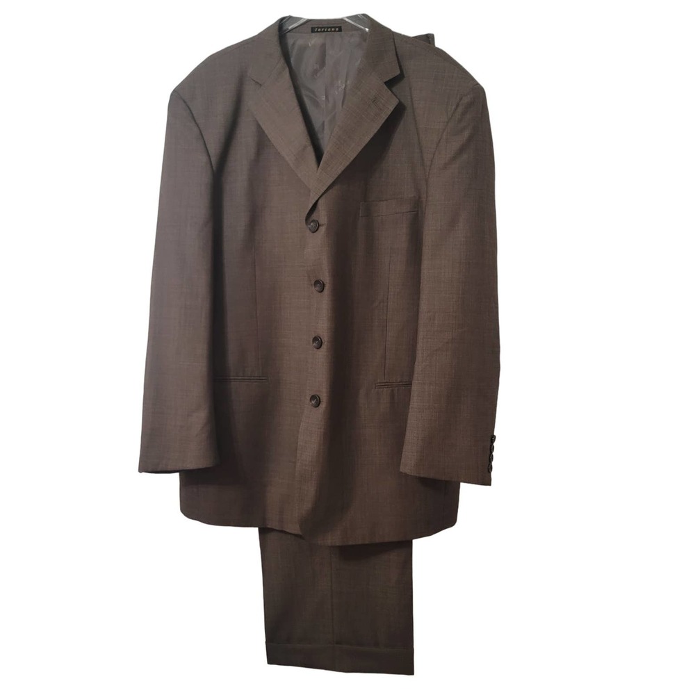 Loriano Mens Brown Suit 44L Wool Pleated Pants Italy Business Work Preppy Office